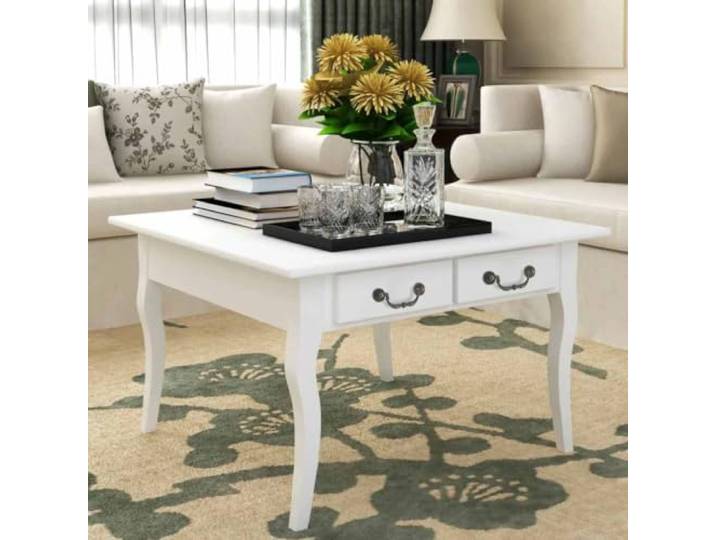 HEFZGDB Couchtisch mit 4 Schubladen Weiß - Robuster Beistelltisch mit Stauraum, Elegantes Wohnzimmermöbel & Einfache Montage