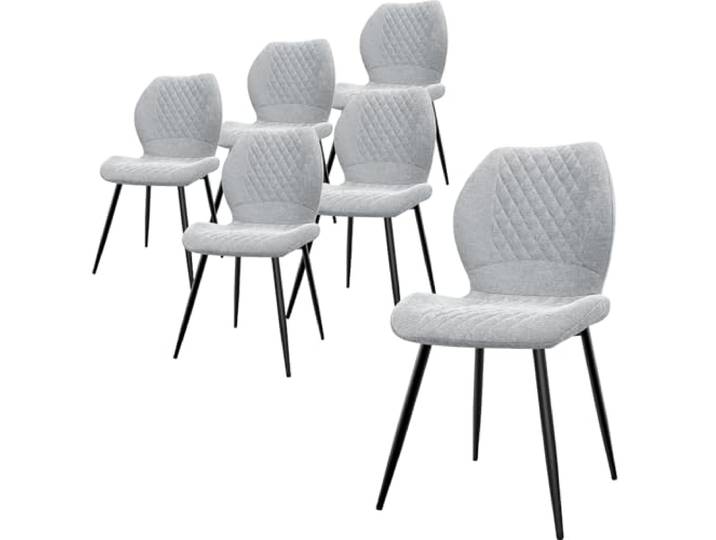 LEWE Leinen Esszimmerstühle 6er Set, Modernes Karomuster mit Metallbein, gepolstert, Armloser Küchenstuhl für Restaurant/Wohnzimmer/Schlafzimmer, [Grau]