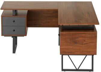 Techni Mobili Reversible L-Shape Computer Desk with Drawers and File Cabinet, Walnut