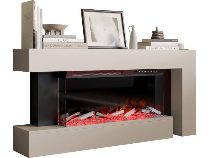 MIRJAN24 Kommode Haga mit kamin, Realistische LED-Flamme (Farbe: Cashmere)