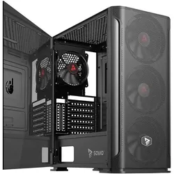 Savio SHADOW X2 computer case Midi Tower Black (ATX, ITX, mATX), PC Gehäuse, Schwarz