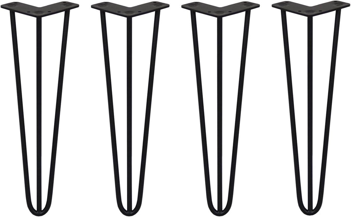 Set van 4 zwarte stalen haarspeldpoten voor meubels van 16 inch met beschermers