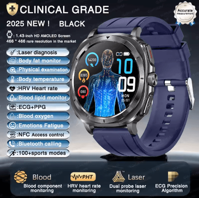 Inspire Picks VitaPulse AI Laser Health Smartwatch ECG PPG Blood Pressure & Body Analysis Watch blue
