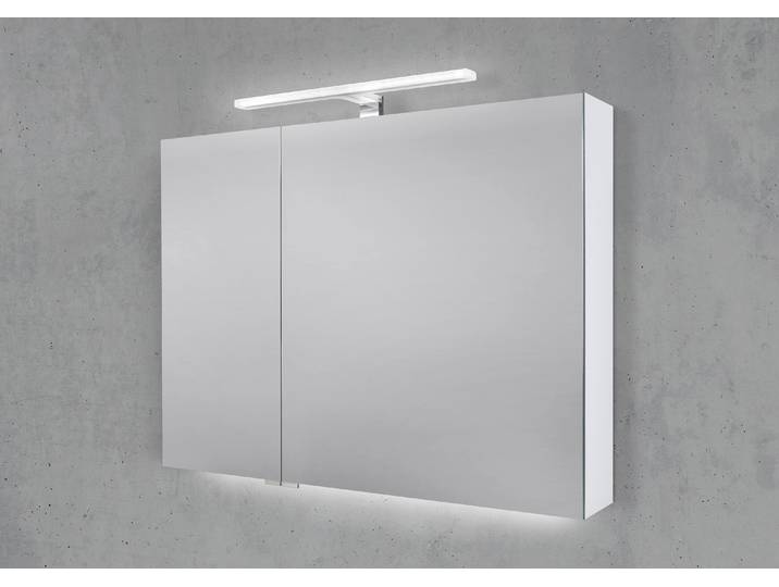 Spiegelschrank 90 cm mit MULTI LED Acryl Aufsatzleuchte Doppelspiegeltüren