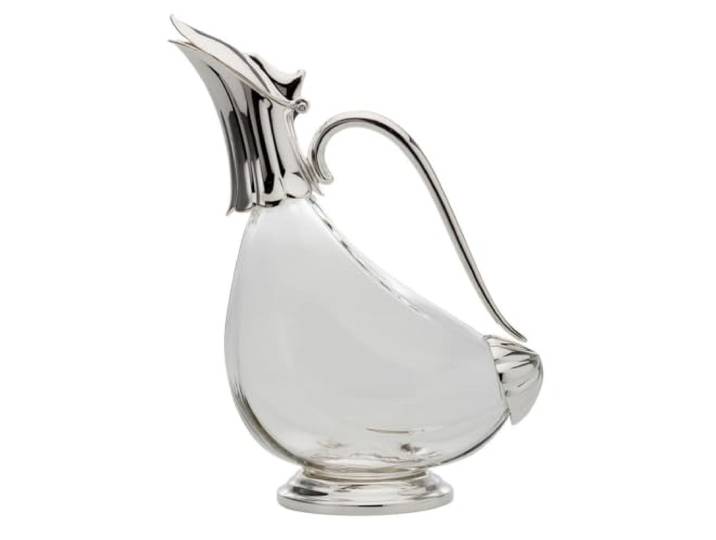Wein Dekanter 1 Liter Glas & versilbertem Griff und Ausgießer in Entenform Design-Weinkaraffe für Weinliebhaber & Weinkenner - Hausbar, Festtafel, Gastronomie, Hotellerie & Geschenkidee zum Jubiläum