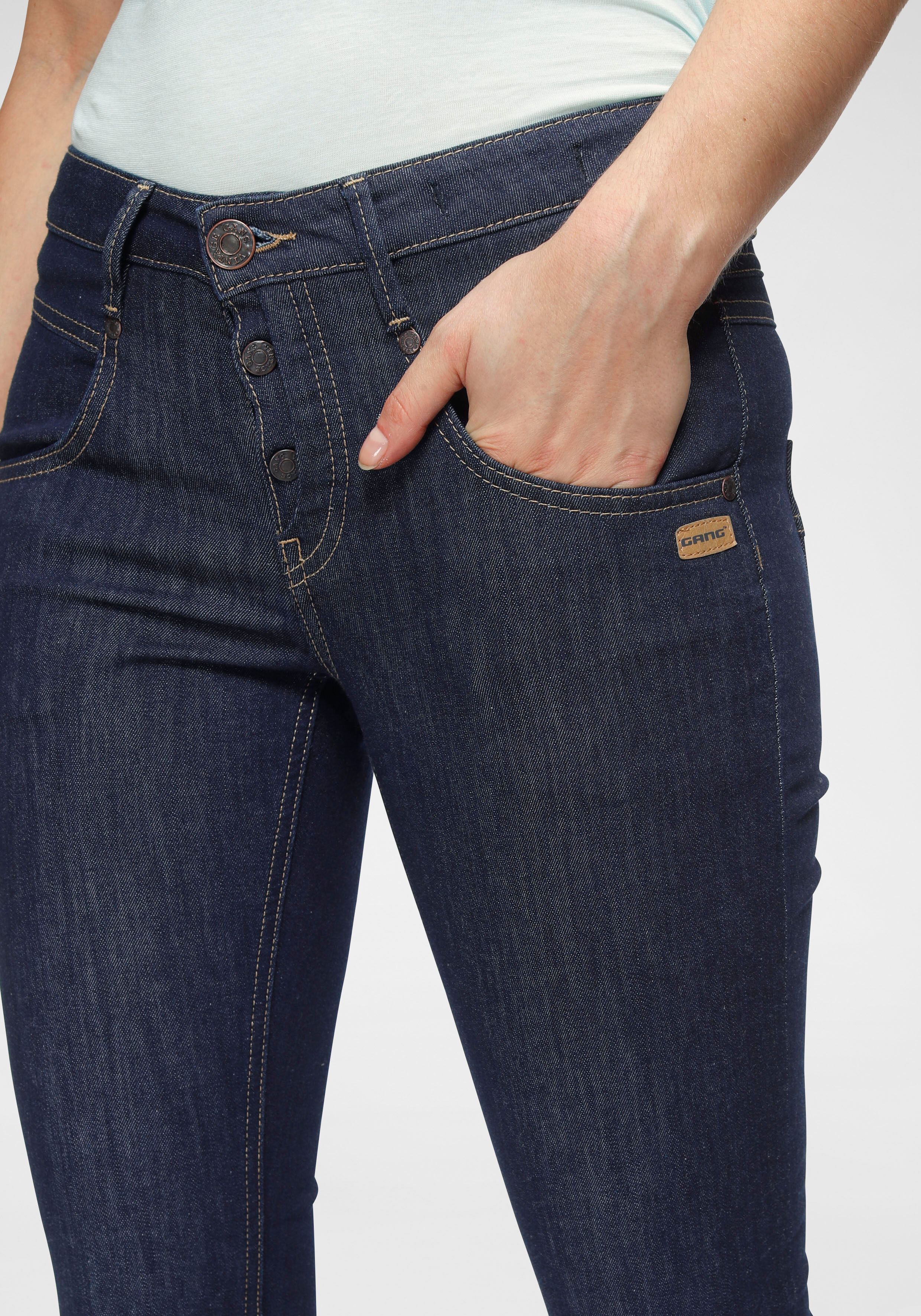 Skinny-fit-Jeans GANG "94MEDINA", Damen, Gr. 29, N-Gr, blau (rinsed), Denim/Jeans, Obermaterial: 90% Baumwolle, 8% Polyester, 2% Elasthan, skinny fit lang, Jeans Skinny-fit-Jeans, mit stylischer halb offener Knopfleiste