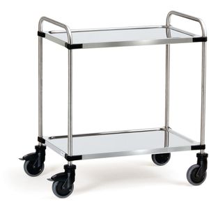 Fetra Servierwagen 5017, silber, aus Edelstahl, 2 Etagen, mit Feststellbremse, 67 x 95 x 107 cm