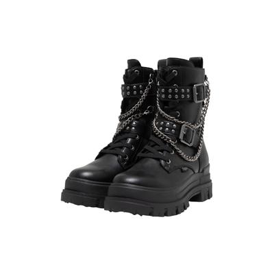 Stiefelette BUFFALO "Buffalo ASPHA LACE UP BIKER", Damen, Gr. 37, schwarz, Polyurethan, unifarben, Schuhe Stiefelette
