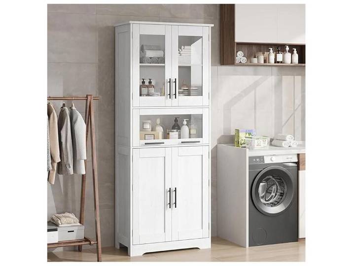 Armoire sdb 170cm blanc mince 5 compartiments sdb/salon/cuisine