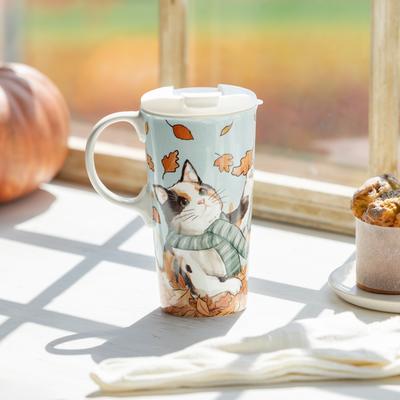 Evergreen Harvest Cat Ceramic Perfect Cup Travel Mug with Gift Box