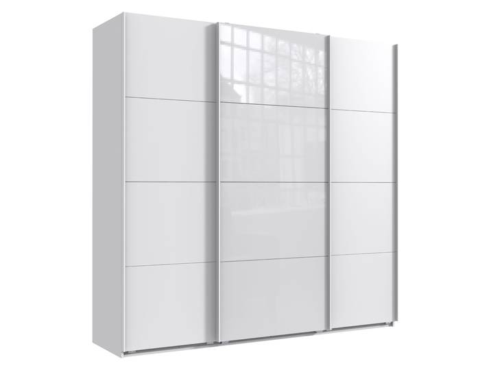 Schwebetürenschrank Kleiderschrank B225 cm extra H236 cm 3-türig. Weiß, 1x Tür Glas Weiß / 22542