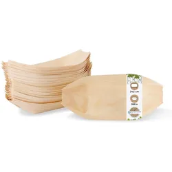 BIOZOYG 200 Stück Snackschalen Einwegschalen Holzschiffchen 245mm, biologisch abbaubar, für Fingerfood, Schalen aus nachhaltiger Forstwirtschaft