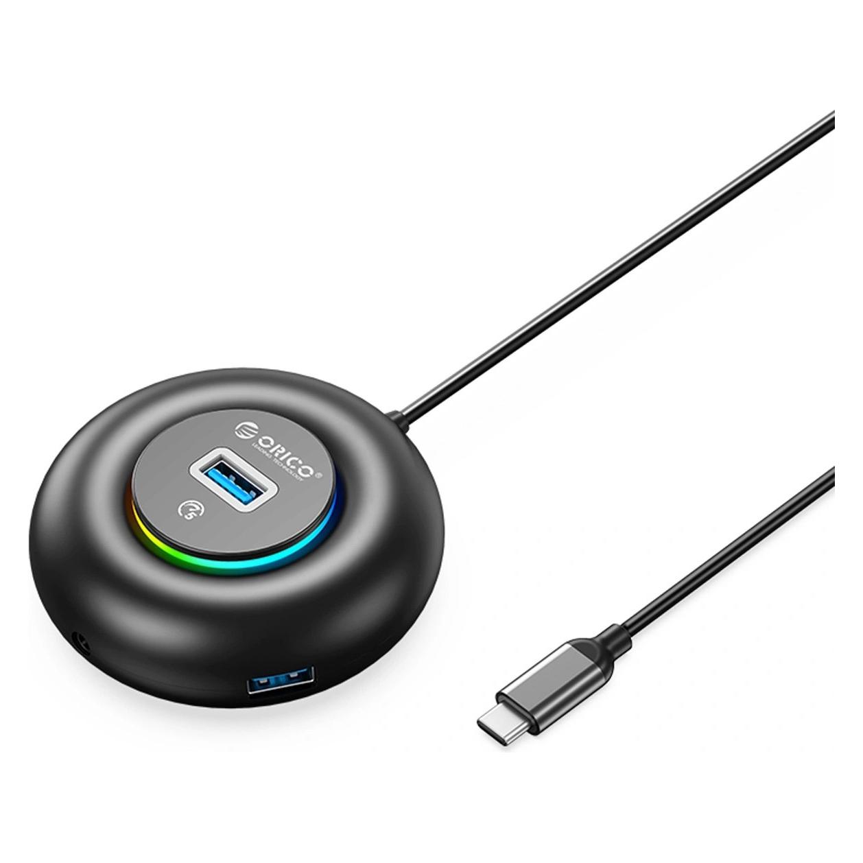 Orico Adapter YXR4-C3 RGB USB-Hub mit 4 USB-A-Anschlüssen 3.0, Audio-/Mikrofonanschluss, 1,8 m - Schwarz (USB-C, 3 Ports) (72069645)