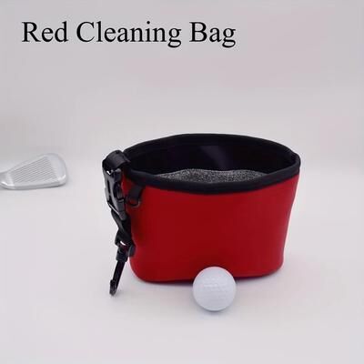Inspire Select Golf Club Cleaning Bag Wear Resistant Cleaning Pouch With Golf Ball Organizer Pocket Golf Bag Accessory red