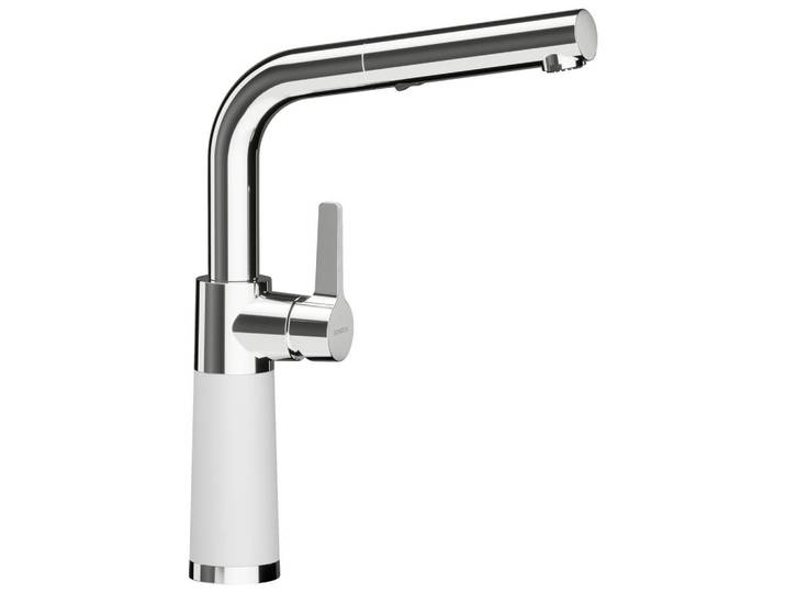 Küchenarmatur, Weiß, 5.2x32.3x19.7 cm, Metall & Stein, Herausziehbare Spülbrause & Schwenkbarer Auslauf, SCHOCK