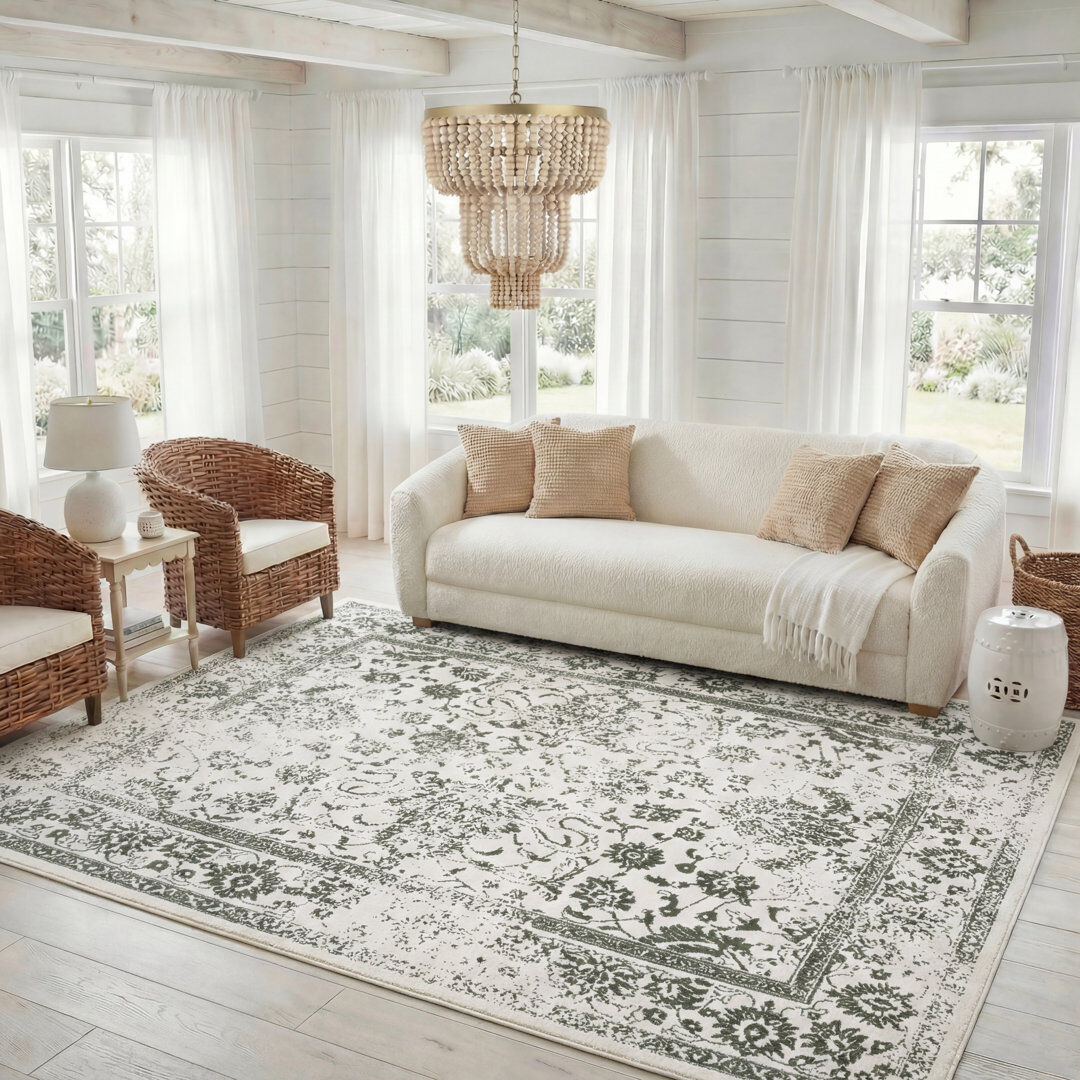 ClassicLiving Floral Area Rug Ivory/Dark Green Rectangle 244 X 305