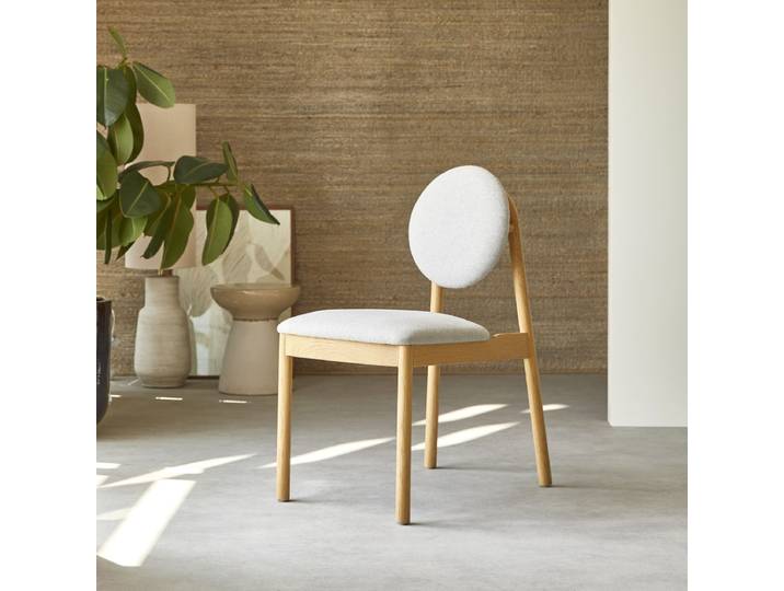 Stuhl aus massiver Eiche und grauer Wolle - Grau - Oak