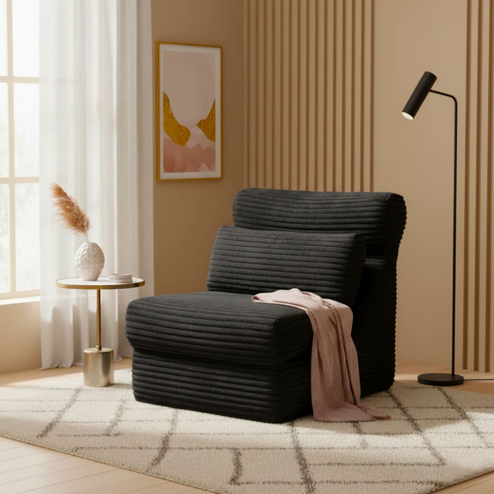 Urban Meuble Fauteuil lounge modulable noir en tissu texturé Noir 83x83x83cm