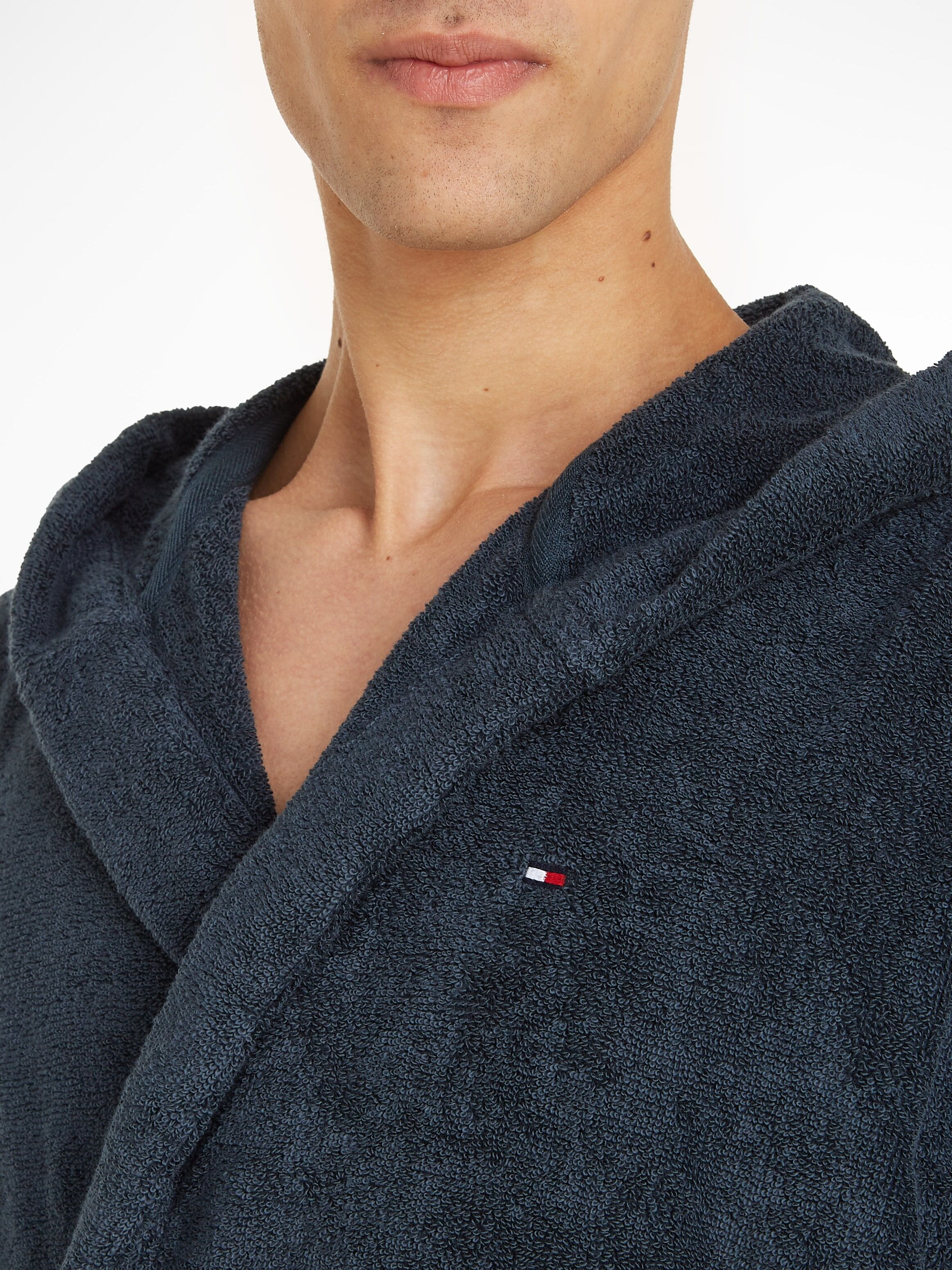 Bademantel Gr. L, blau (navy), L (52), Baumwoll-Webfrottier, TOMMY HILFIGER UNDERWEAR, Hausmäntel, Bademantel, mit aufgesetzten Taschen navy L (52)