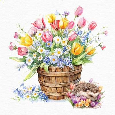 ti-flair 20 Servietten Papier 33x33cm 3-lagig - hochwertige Einweg Papierservietten Gastroservietten Frühlingsservietten Motivservietten mit Blumen Igel
