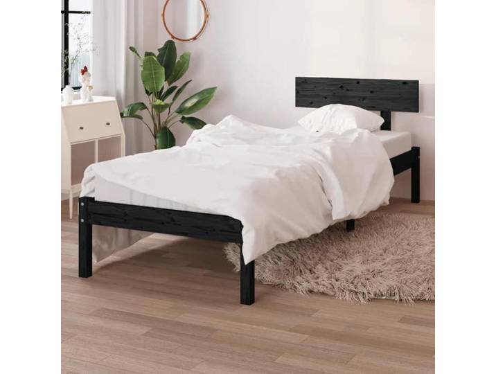 Cadre lit pin massif noir design classique sans matelas