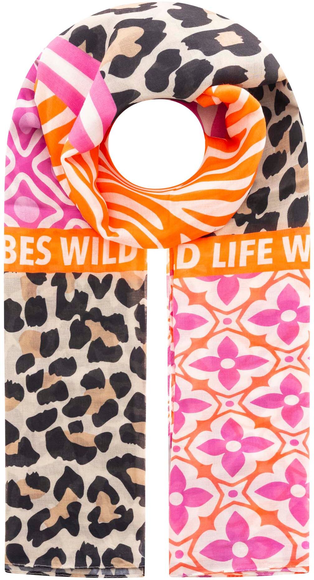 Schal ZWILLINGSHERZ "Zitronen Mosaik ", Damen, pink, Web, Obermaterial: 80% Polyester, 20% Viskose, Modetücher Schal, farbenfrohes Muster mit Zitronen, Schriftzug pink Einheitsgröße