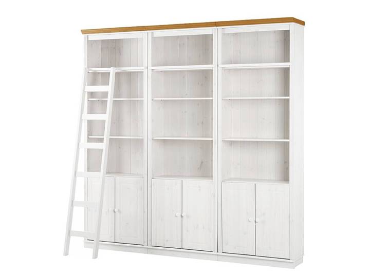 Bibliothèque massive C Pin massif, teinté et verni Blanc/Pin blanc/Pin couleur miel 222 x 223 x 37cm