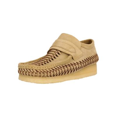 Slipper CLARKS "WBLoafer", Herren, Gr. 42, beige, Leder, Schuhe Slipper, aus geflochtenem Wildleder