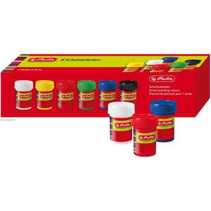 Herlitz Temperafarben 8643025 Schulmalfarben, 6 Farben, farbintensiv, in Töpfchen, 6x 25 ml
