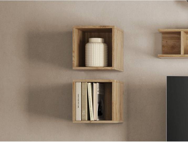 Lot de 2 cubes Monaco blanc brillant/chene - Basika