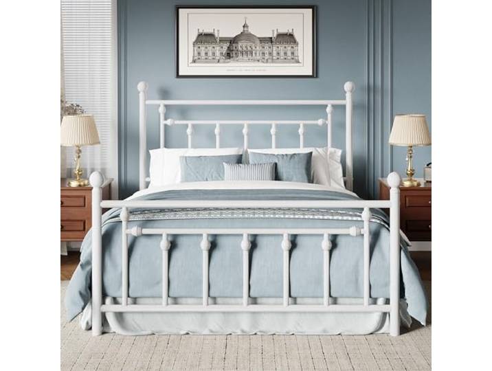 MUTICOR Metallbett 140x200 cm mit Kopf- und Fußteil, Stauraum, Weiß Stahlrahmen, Zeitloses Design, Geräuscharm, Unterbett-Stauraum, 363 kg Belastbarkeit, Einfache Montage