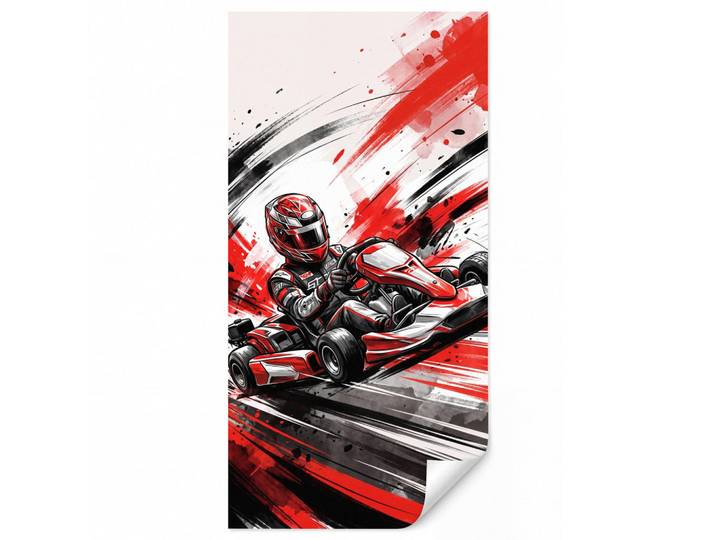 OnlyWow Kindertapete - Kart - Fahrer - Geschwindigkeit - Rot - 140x300 cm, Papier, Rechteckig, 140x300 cm, Tapeten & Wandverkleidungen, Vliestapeten