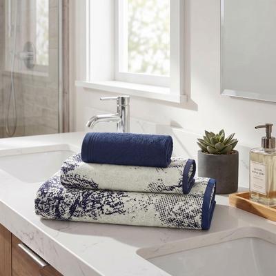 Superior 3-Piece Cotton Towel Set - Marble & Solid Jacquard - Quick-Dry Hotel Quality Bathroom Towels