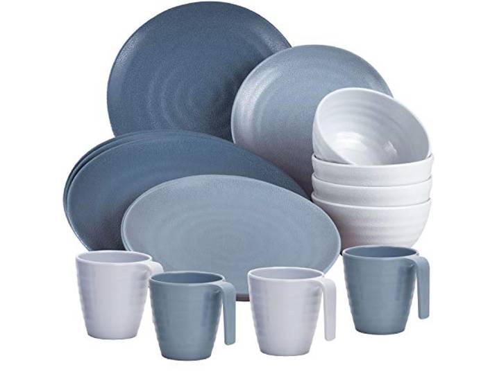 Camping Geschirr Set Melamin Geschirrset 4 Personen Tafelservice 16 blau 16