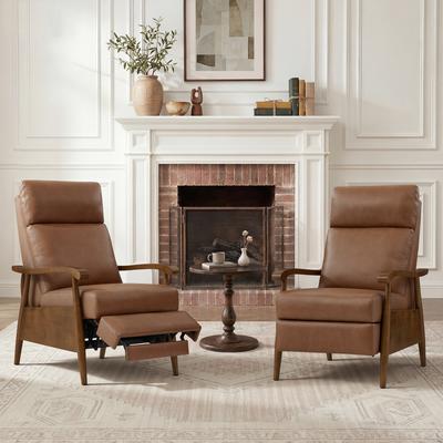 Velocisca Leather Push-Back Recliners Set of 2, Mid-Century Modern Recliner Chairs with Solid Wood Arms