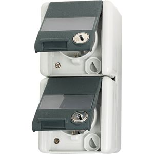 Jung Steckdose 822 NAWSL, WG 800, IP44, Aufputz, 2-fach, grau, Feuchtraum, senkrecht, abschließbar