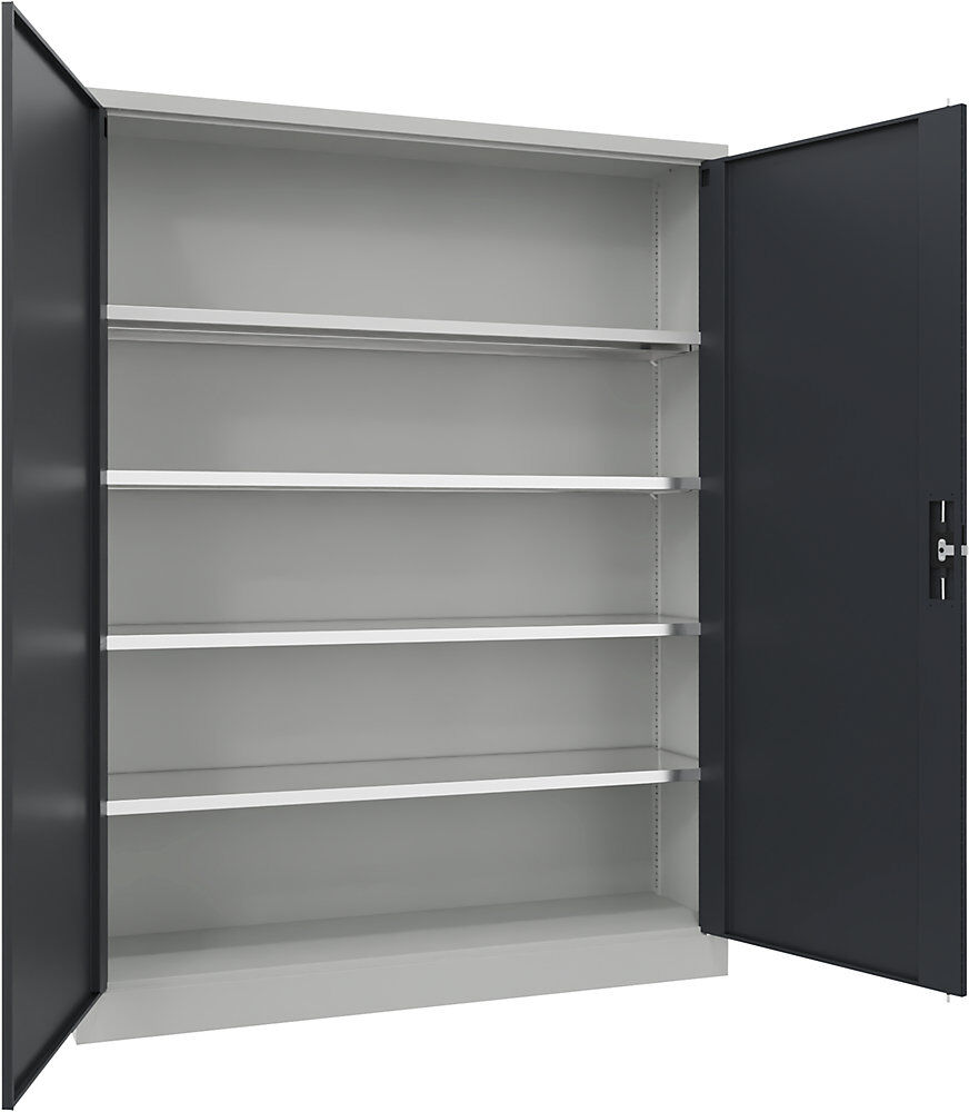 Stahlschrank mit Flügeltüren, 4 Fachböden, Breite 1500 mm, HxBxT 1950 x 1500 x 400 mm, anthrazitgrau eurokraft pro