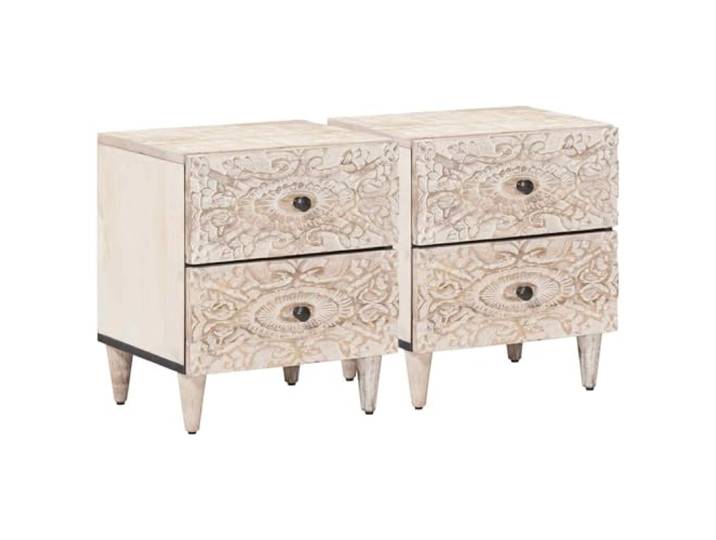 LKJephalotrop Nachttisch 2er Set Weiß 40x33,5x46 cm Massivholz Mango Kompakte Beistelltische aus Mangoholz mit 4 Schubladen bringen Eleganz und Ordnung in Ihr Schlafzimmer oder Wohnzimmer.