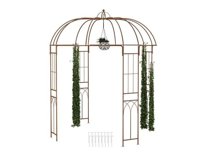 Relaxdays Rosenpavillon Bronze Metall Rankhilfe 269 cm, Braun, 211x269x211 cm, Dekoration, Gartendeko