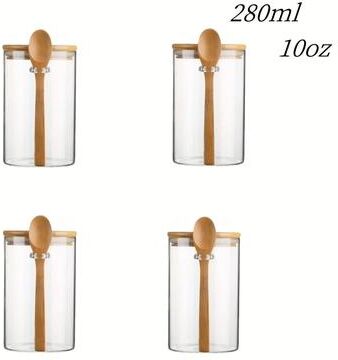 DynamicDeals 280ml Candy Jar Airtight Glass Storage Jar With Sealed Bamboo Lid And Spoon 10oz Transparent Biscuit Jar For Kitchen 4pcs