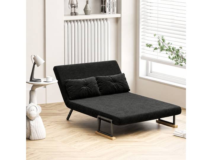 HOMCOM Canapé Convertible 2 Places Noir avec Dossier Réglable