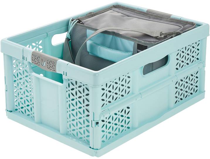 Klappbox KEEEPER lea 32l und faltbarere Isoliertasche nea 13l , blau (aquamarine, grau), B:48cm H:23,5cm T:34,5cm, Kunststoff, Einkaufskörbe, Klappbox, Soft-Touch-Griffe, zusammenklappbar, wasserabweisend