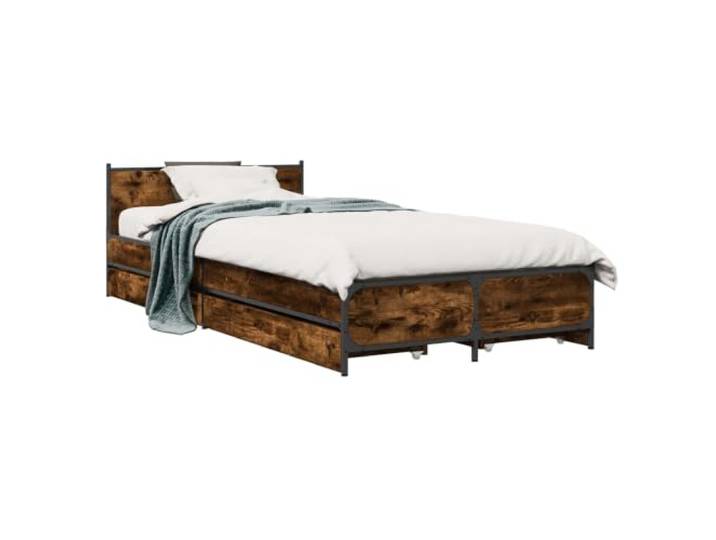 PUGYNBK Bettgestell mit Kopfteil Eiche rauchfarben, 80 x 200 cm Fester Lattenrost, konische Beine, aufwendiges Holz, belüftete Halterung