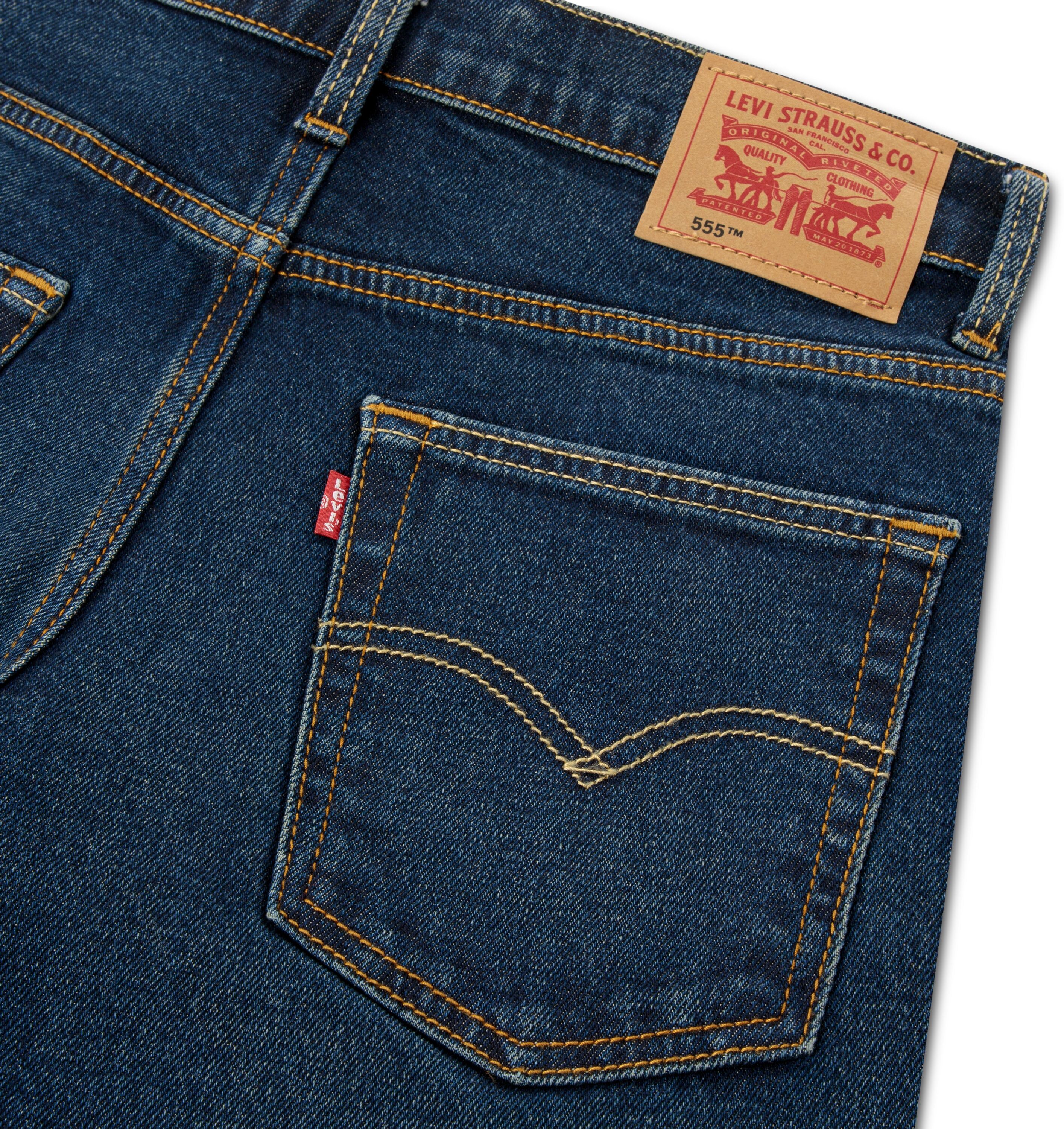 5-Pocket-Jeans LEVI'S KIDS "LVB 555 RELAXED STRAIGHT JEANS", Jungen, Gr. 10 (140), N-Gr, blau (schwarz hollow), Denim/Jeans, Obermaterial: 98% Baumwolle, 2% Elasthan, lang, Jeans 5-Pocket-Jeans, Relaxed Fit schwarz hollow 10 (140), N-Gr