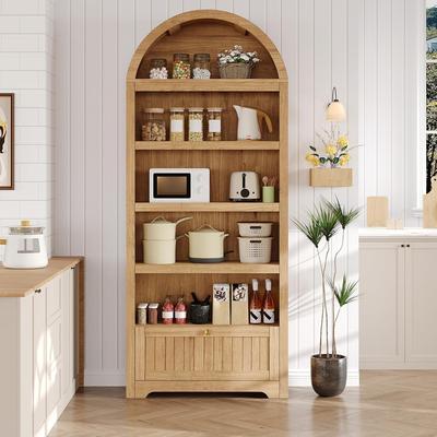 Garvee "72"" Tall Arched Pantry Cabinet, 5-Tier Kitchen Pantry Cabinet with Spacious Drawer & Black Handles for Home"