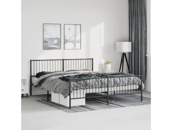 RJPLMFV Bettgestell, Metall, Schwarz, 183 x 213 cm Robustes Stahlgestell, inklusive Latten, Stauraum unter dem Bett, Kopfteil, Rückenstütze