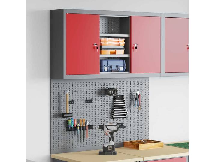 vidaXL Werkzeugschrank-Set 3 Stk. Rot Pulverbeschichteter Stahl