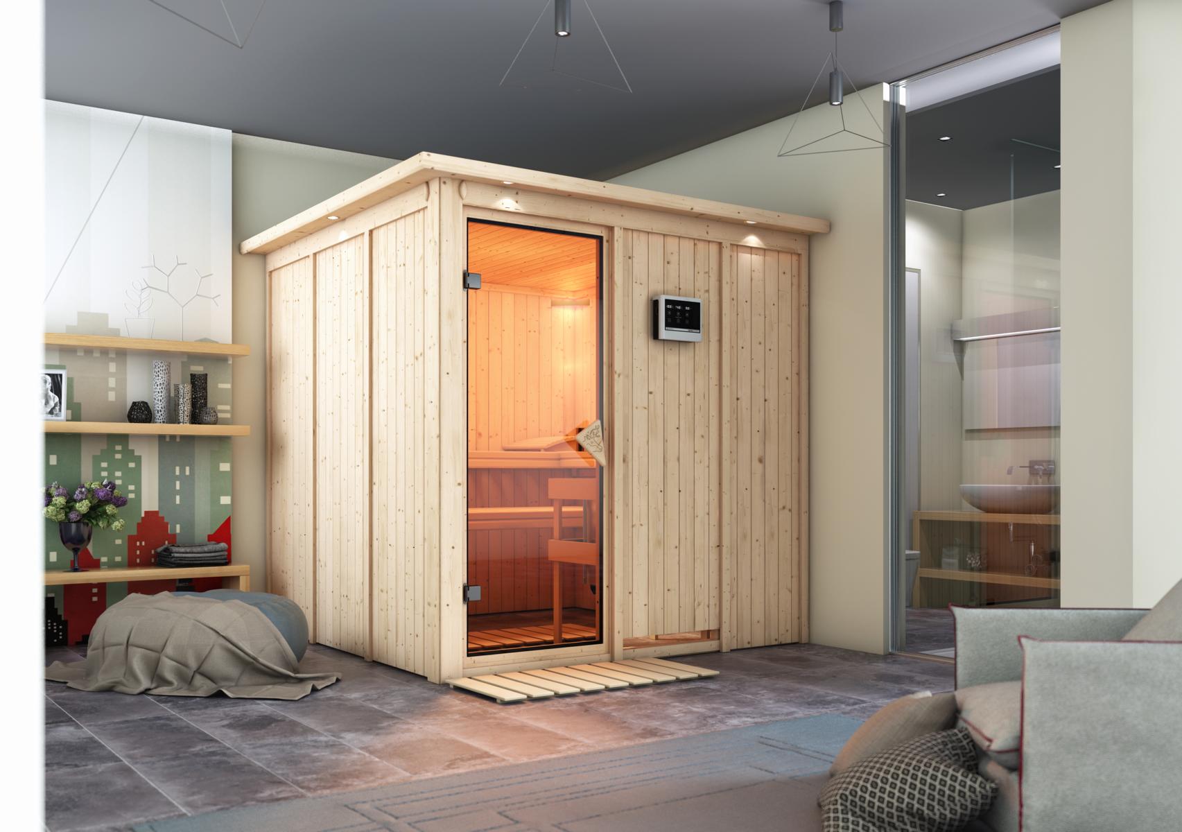 KARIBUHOLZT Sauna Rodin Front, 9KW ext. Strg bronz.GGT u. DK 08288394