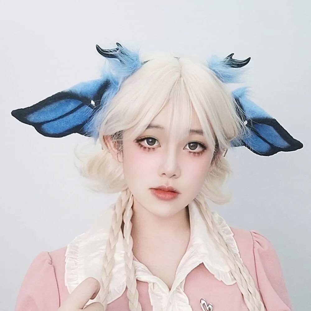 INF Gothic Engel Stirnband Cosplay Requisite - Süße Tierohren für Halloween & Anime Schwarz + Blau