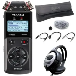 Tascam Audio-Recorder DR-05XP mit DR11CMK und Kopfhörer (Handheld), Audiorecorder, Schwarz